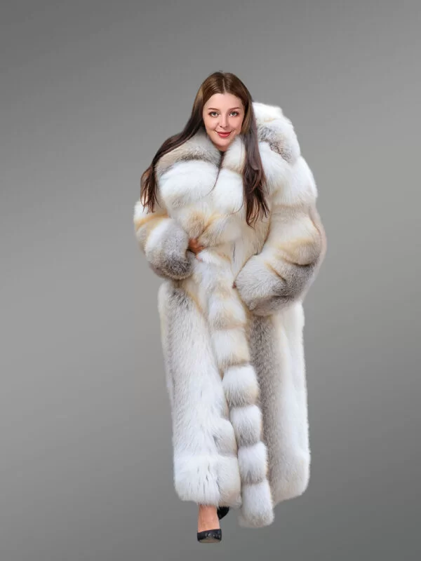 Fox Fur Long Tuxedo Coat for Women