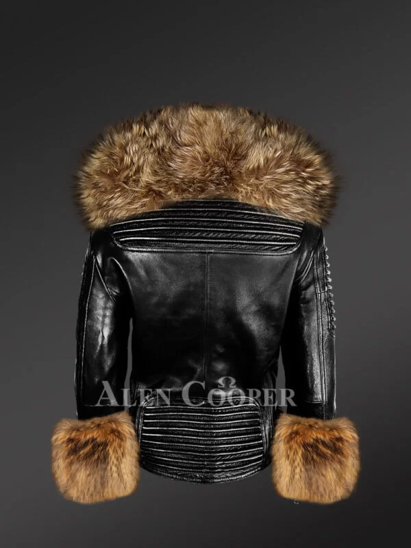 Genuine Leather Jackets with Detachable Fur Collar and Handcuffs - Image 4