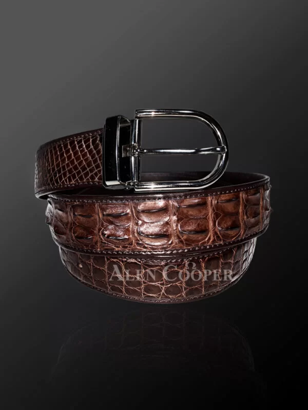 Genuine Alligator Skin Leather Belt In Brown With Metal Buckle - Image 2