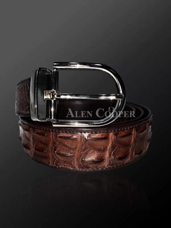 Genuine Alligator Skin Leather Belt In Brown With Metal Buckle - Image 3