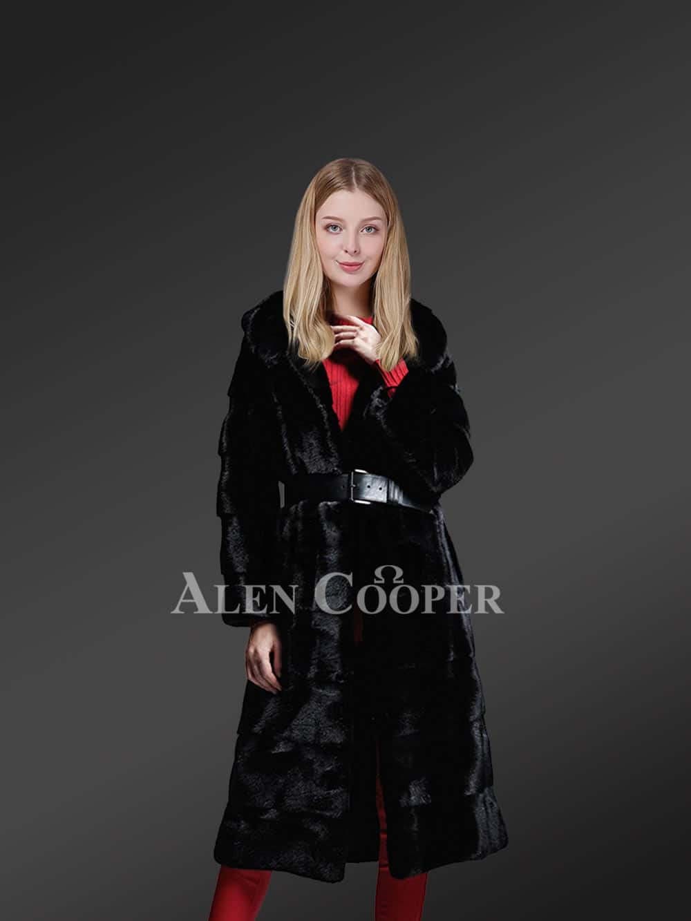 Genuine Mink Fur Long Coat in Appealing Black for Stylish Women - Image 4
