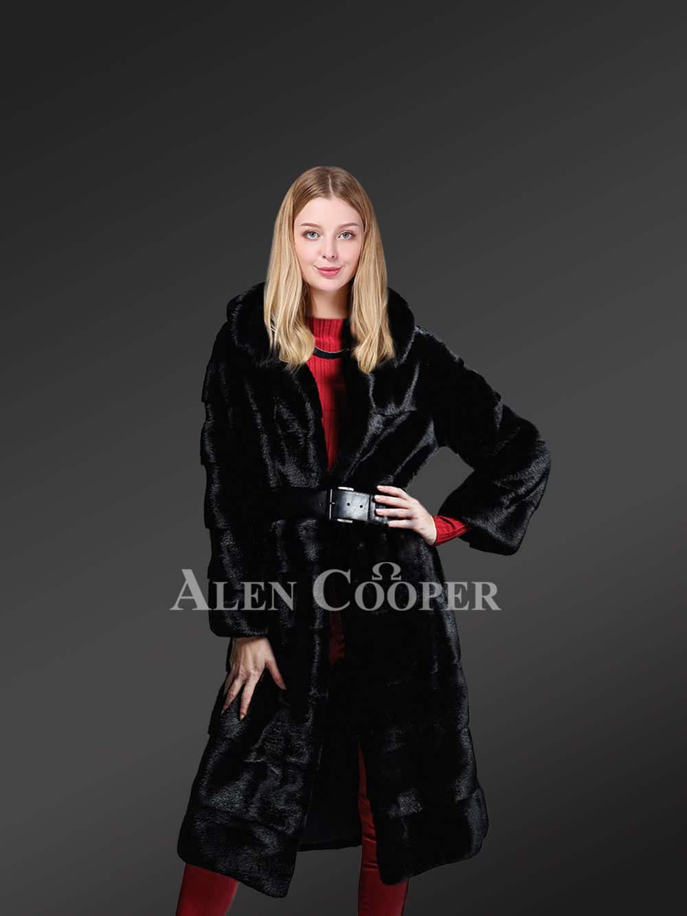 Genuine Mink Fur Long Coat in Appealing Black for Stylish Women - Image 3