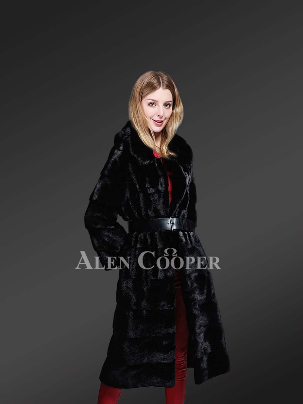Genuine Mink Fur Long Coat in Appealing Black for Stylish Women - Image 5