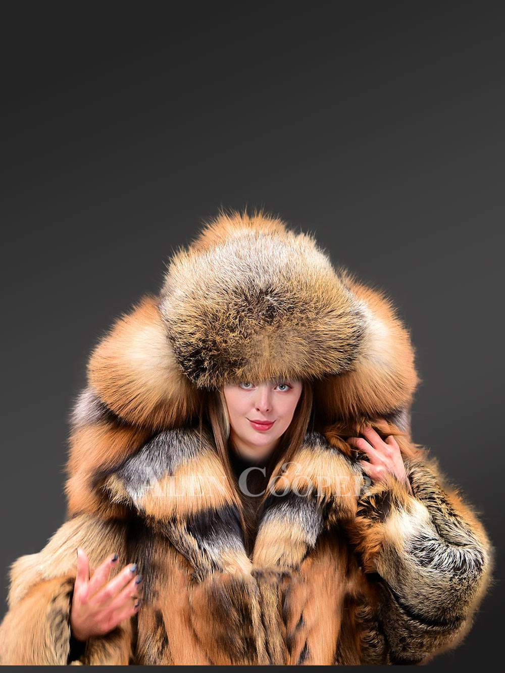 Fox Fur Trench Coat with Wide Hood - Image 2