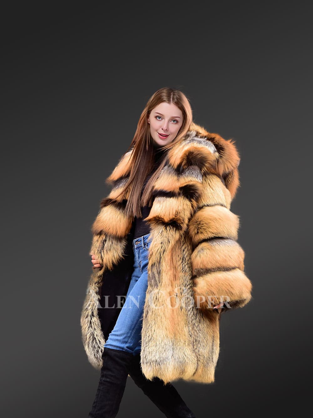 Fox Fur Trench Coat with Wide Hood - Image 5