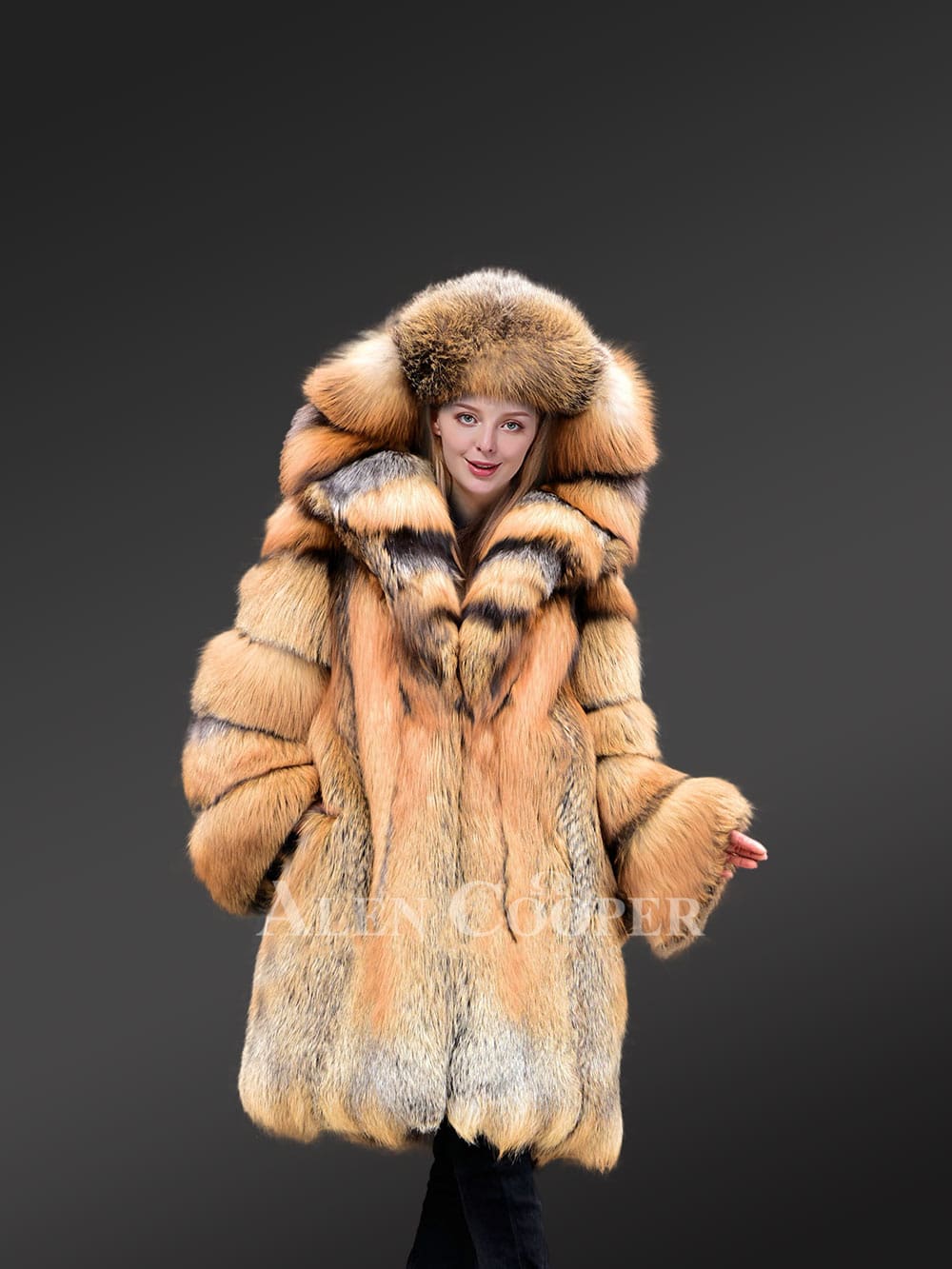 Fox Fur Trench Coat with Wide Hood - Image 6