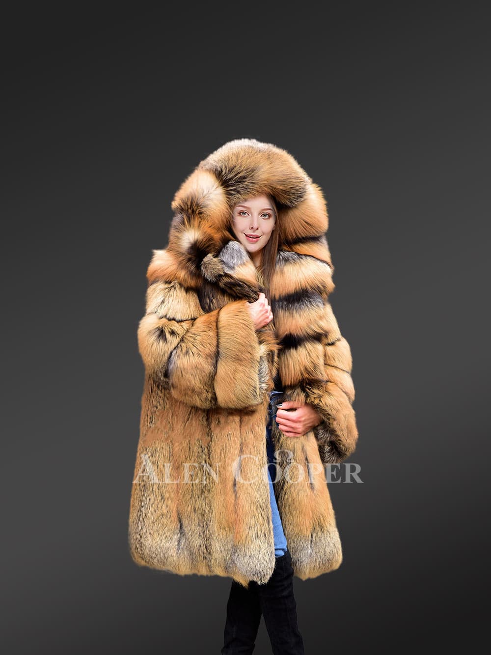 Fox Fur Trench Coat with Wide Hood - Image 7