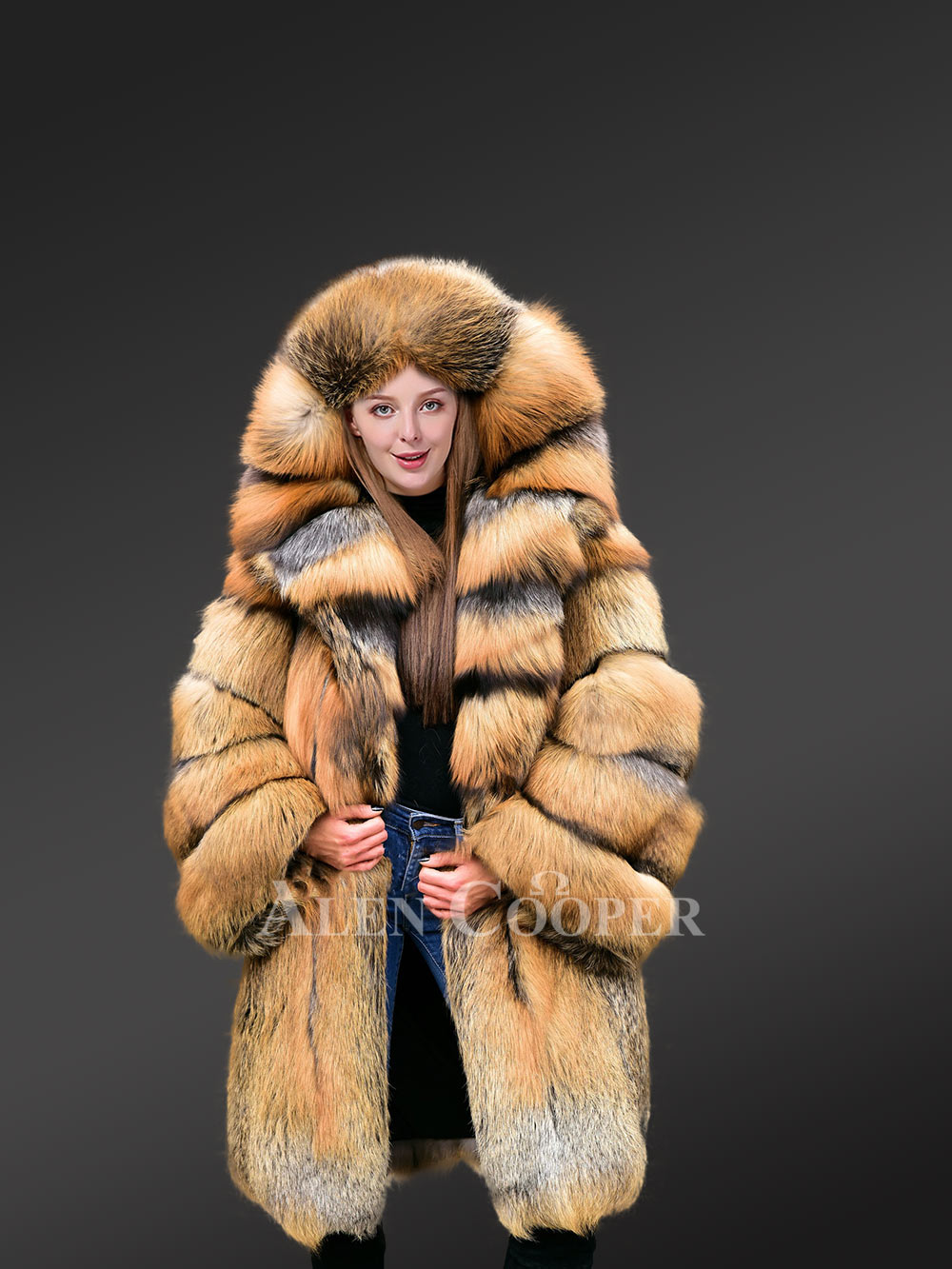Fox Fur Trench Coat with Wide Hood - Image 8