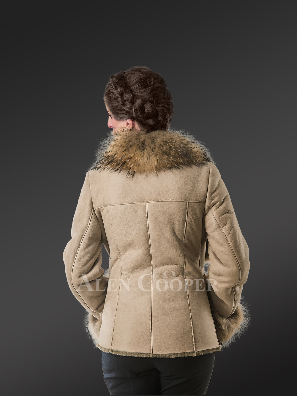 Long Sheepskin Coat with Raccoon Fur on Collar and Cuffs - Image 6