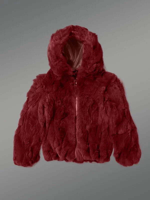 Kids Rabbit Hooded Bomber In Burgundy