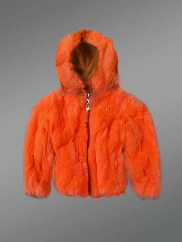 Authentic Rabbit Fur Jacket for Kids in Orange