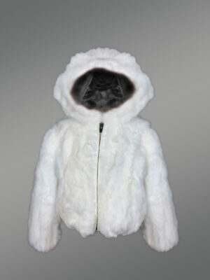 Kids Rabbit Hooded Bomber In White