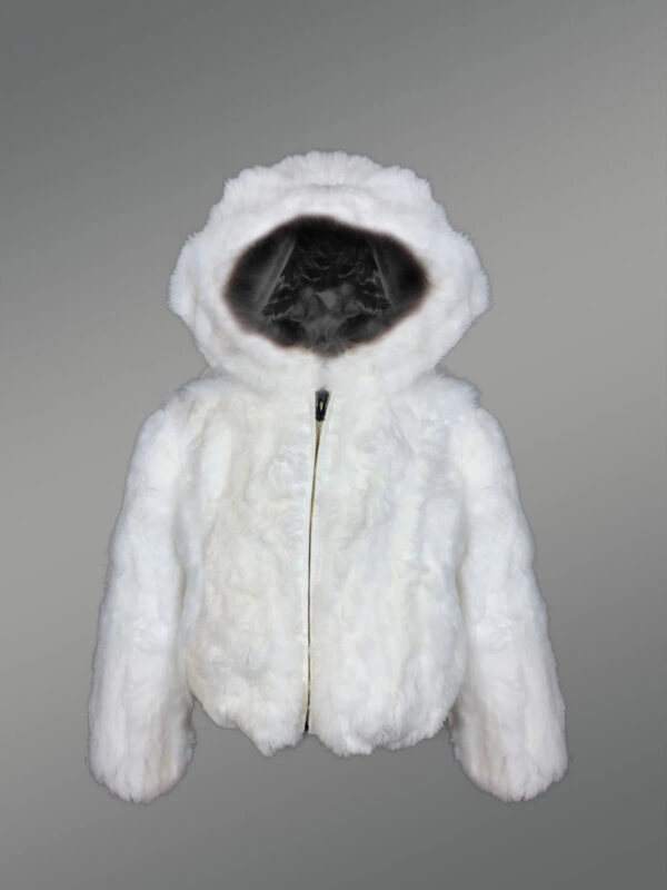 Kids Rabbit Hooded Bomber In White