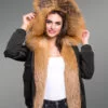 Ladies’ Golden Island Fox Fur Hybrid Black Bomber Jacket