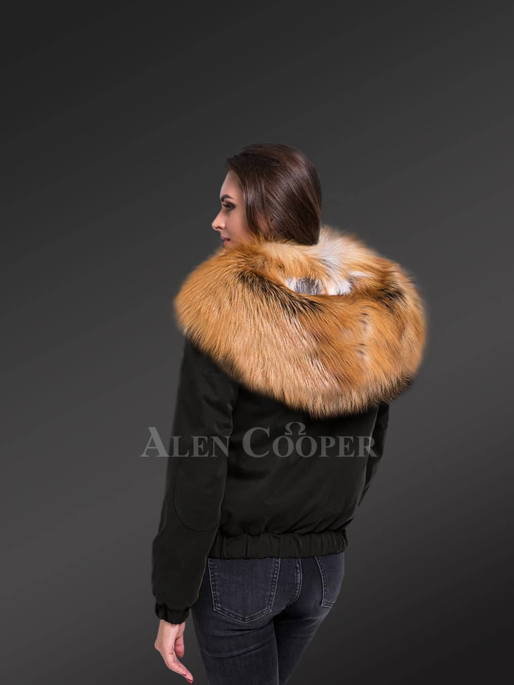 Ladies’ Golden Island Fox Fur Hybrid Black Bomber Jacket with Rabbit Liner Convertibles Reflect Grandeur - Image 3