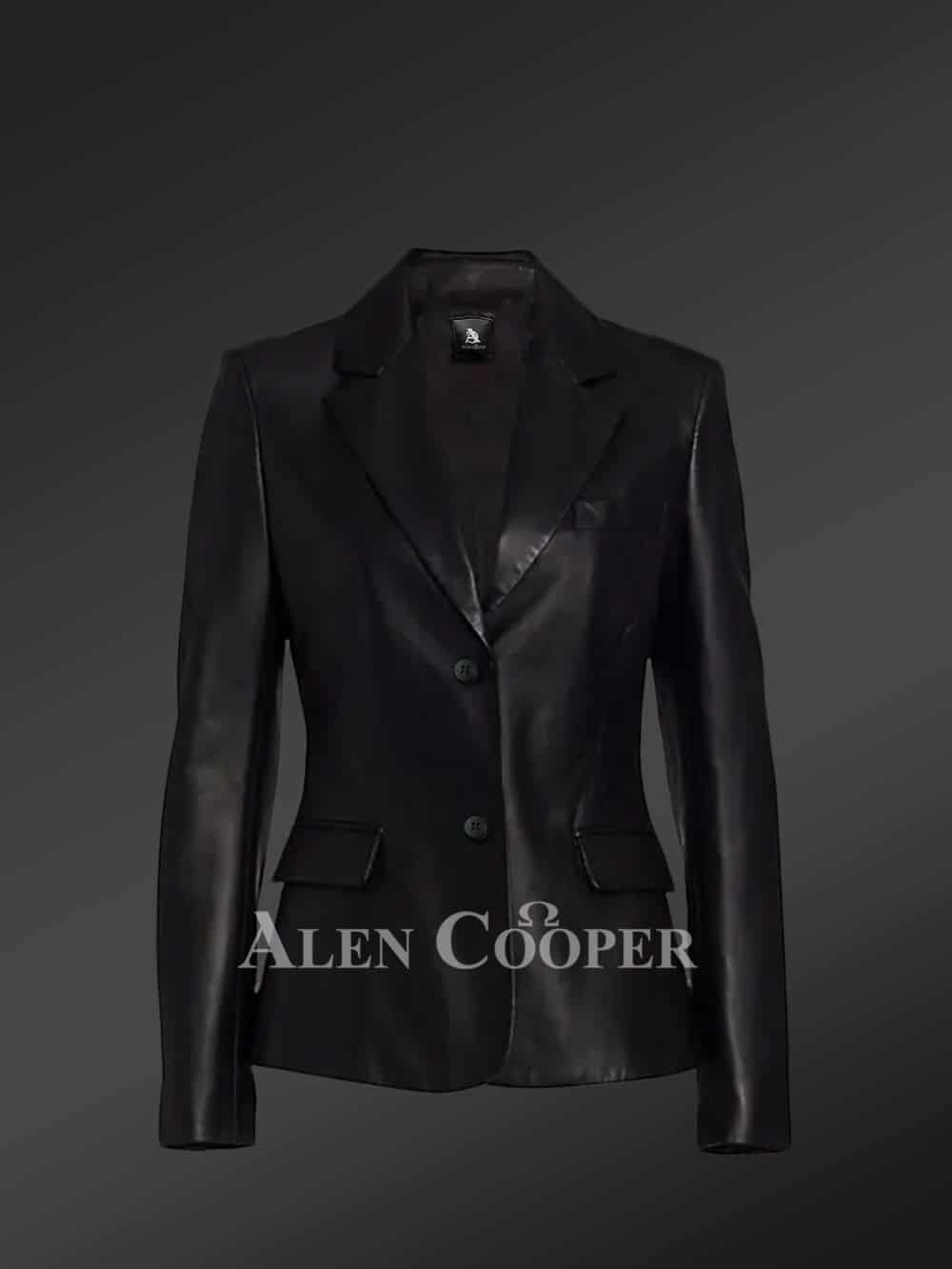 Ladies’ Leather Blazer for Greater Charm and Appeal in Black - Image 6