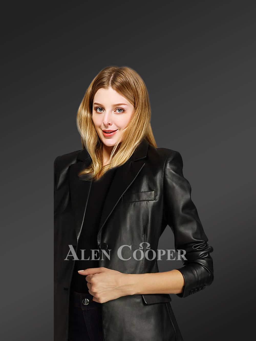 Ladies’ Leather Blazer for Greater Charm and Appeal in Black - Image 4