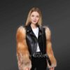 black leather jacket with Red fox fur sleeves