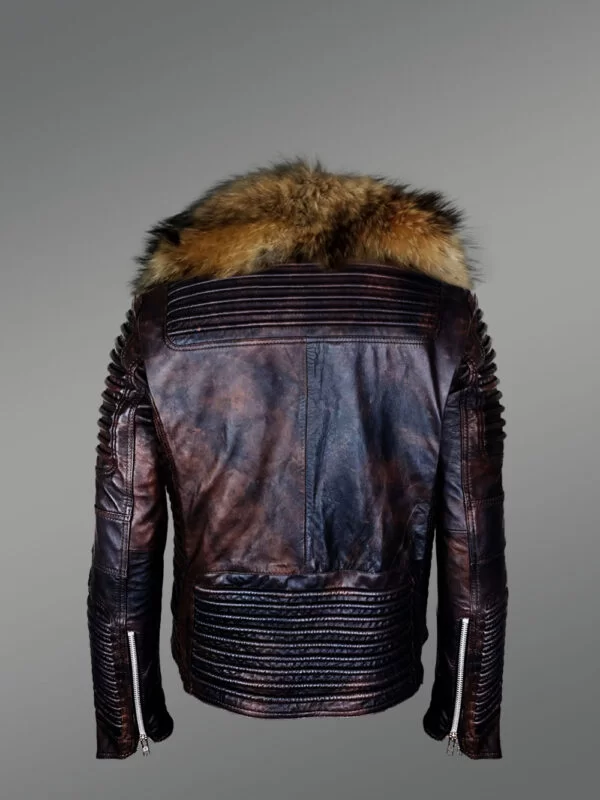 Leather Jacket with Belt and Fur Collar - Image 4