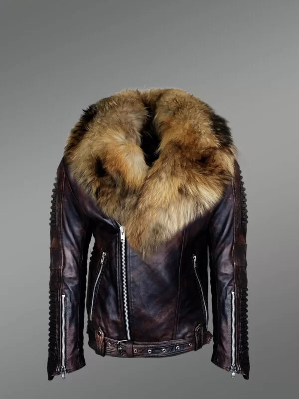 Leather Jacket with Belt and Fur Collar - Image 2