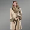 Long Leather Coat with Raccoon Fur on Collar and Cuffs