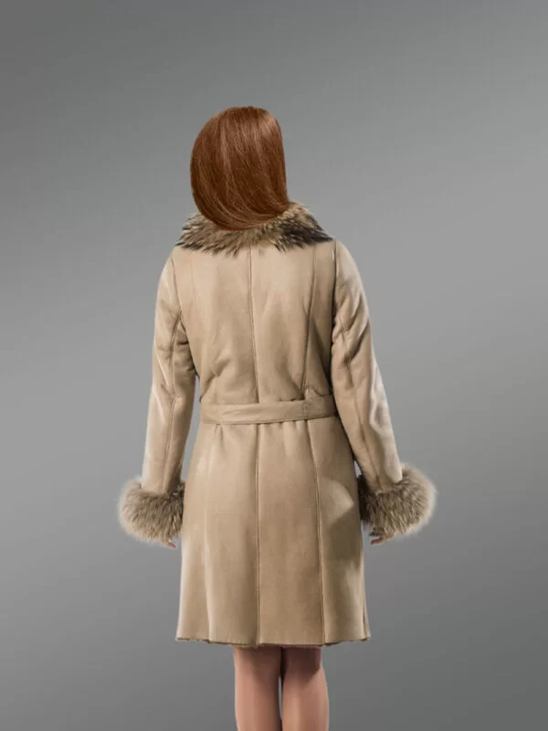 Long Sheepskin Coat with Raccoon Fur on Collar and Cuffs - Image 2