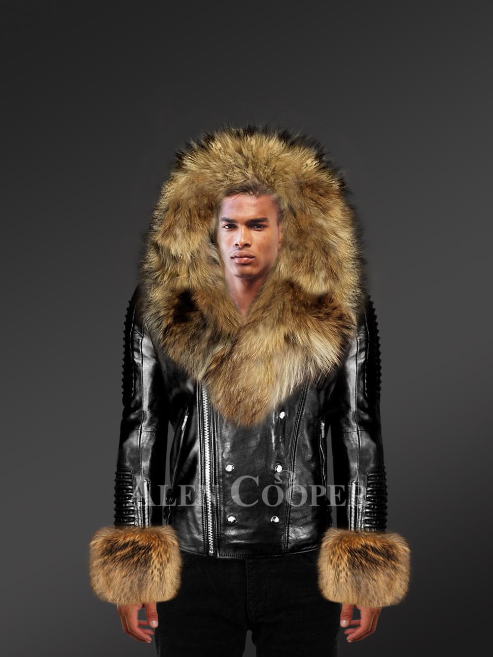 Black Biker Leather Jacket with Raccoon Fur – Smart Looks with Maximum Warmth - Image 2