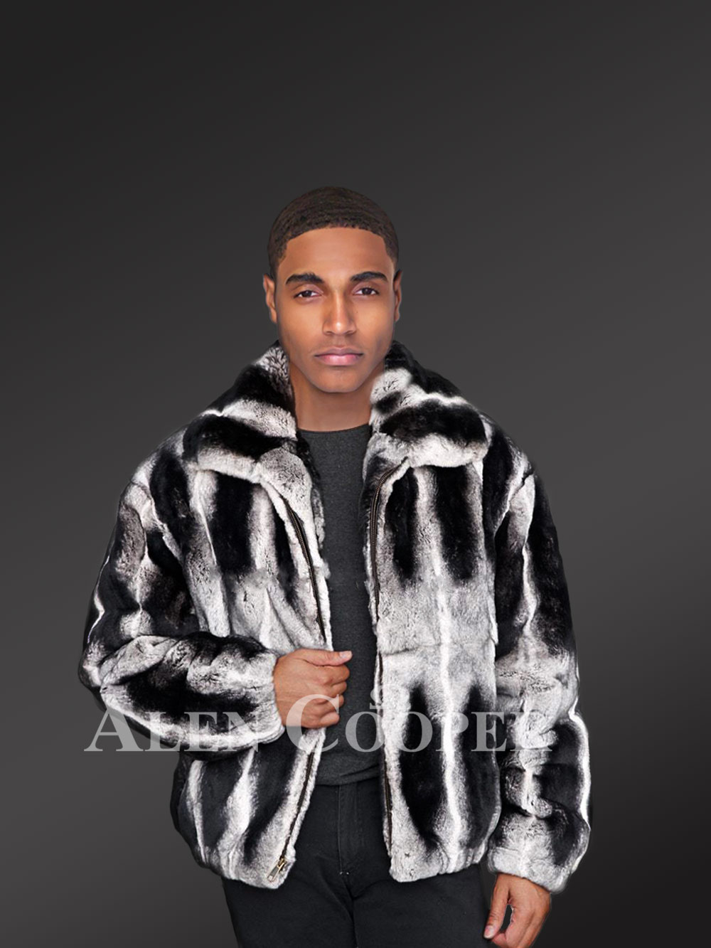 Rabbit Fur Bomber Jacket with Adjustable Wrist and Hem - Image 2