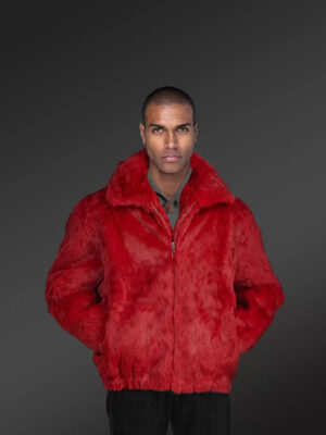 Natural Rabbit Fur Bomber with Zip-Up Front
