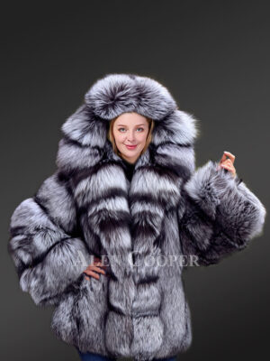 Womens Mid Length Fox Fur Coat