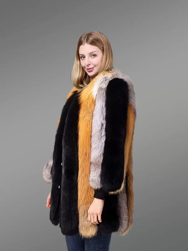 Mid-Length Straight Real Fox Fur Warm Winter Coat for Women - Image 4