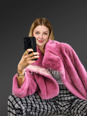Womens Pink Mink Fur Biker Jacket