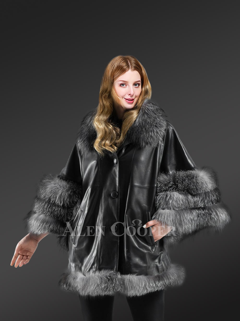 Womens Leather Cape with Fox Fur Trims – Spectacular looks with outstanding comfort - Image 5