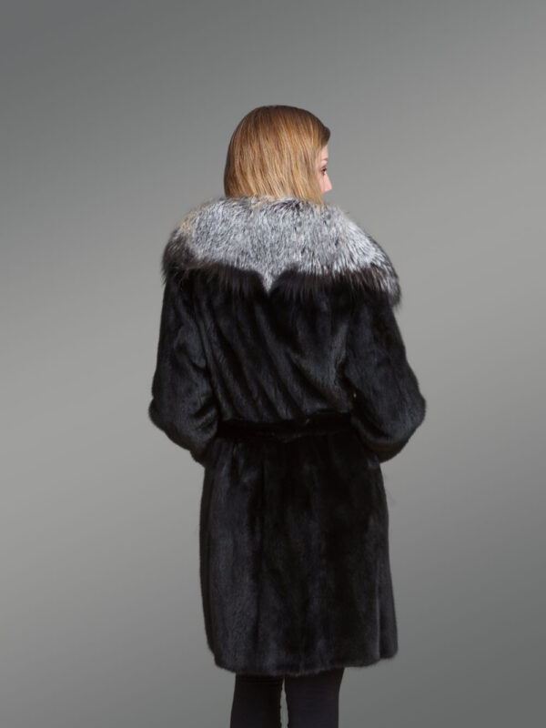 Mink Fur Coat with Silver Fox Fur Collar and Lapels - Image 4