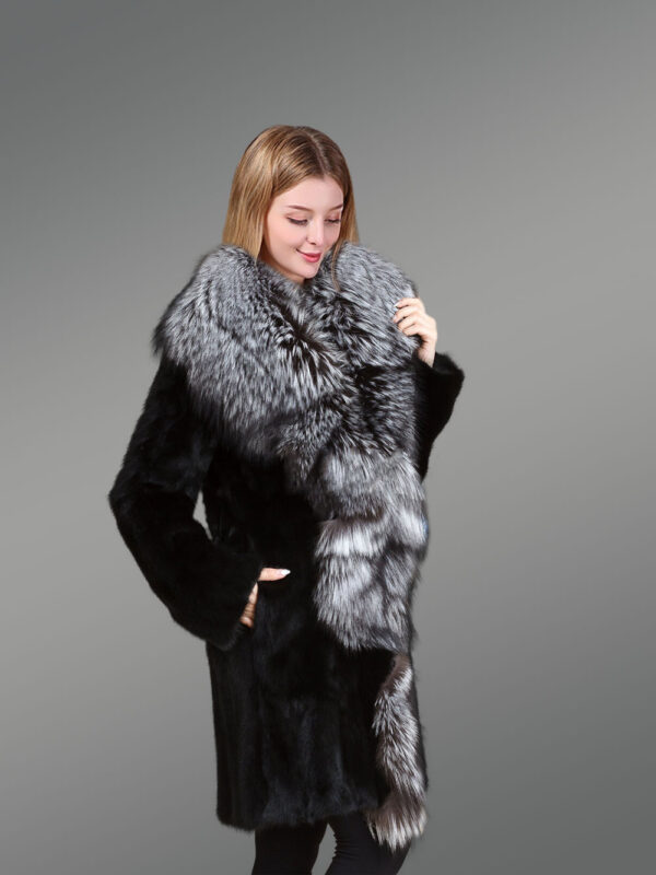 Mink Fur Coat with Silver Fox Fur Collar and Lapels - Image 3