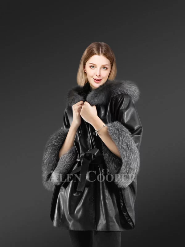 Fur Cape Coat decorated with Silver Fox Fur - Image 2