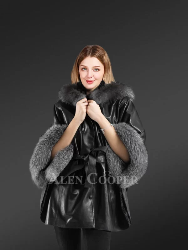 Fur Cape Coat decorated with Silver Fox Fur