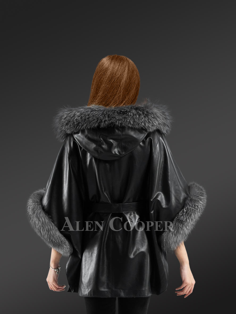 Lamb Leather Cape Coat Decorated With Silver Fox Fur Stands Out From the Crowd - Image 5