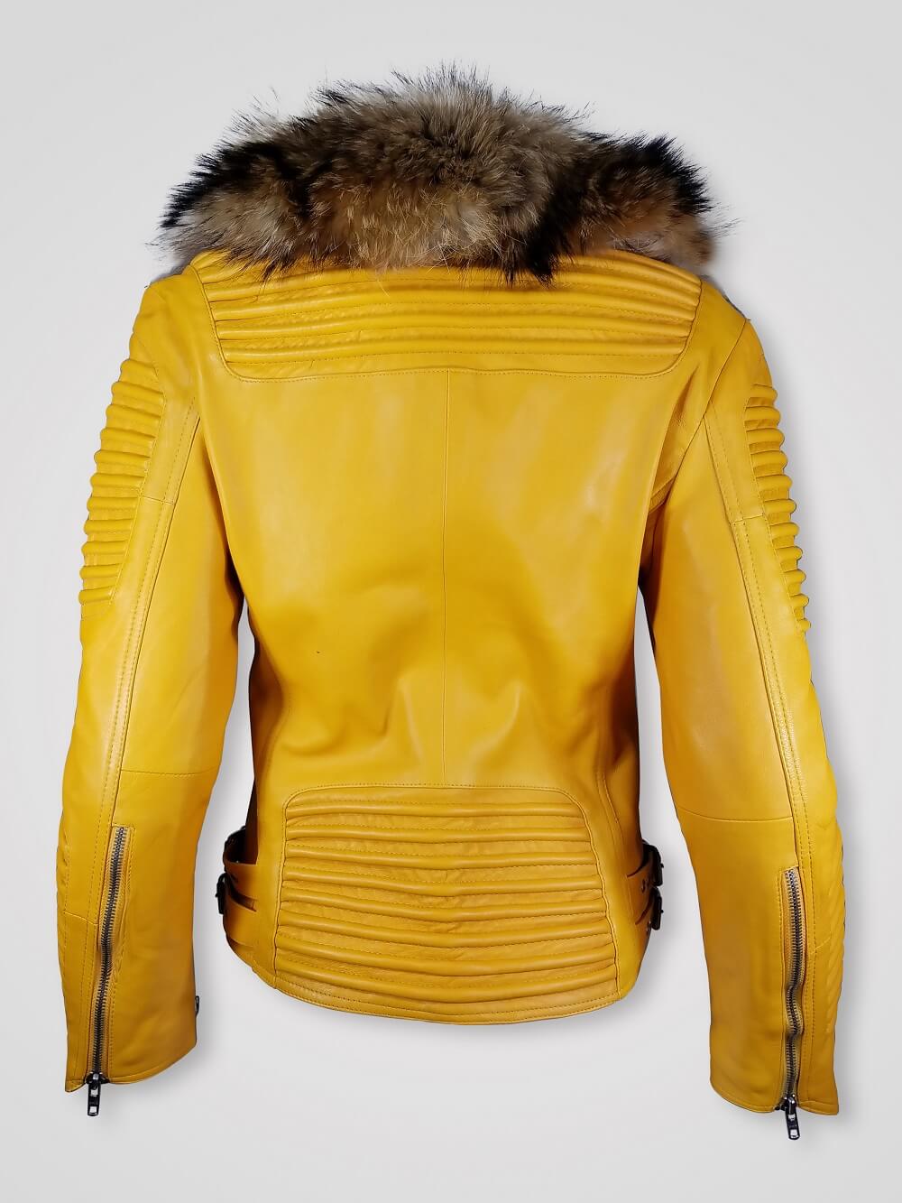 Womens Motorcycle Biker Jacket with an Elegant Raccoon Fur Collar - Image 3
