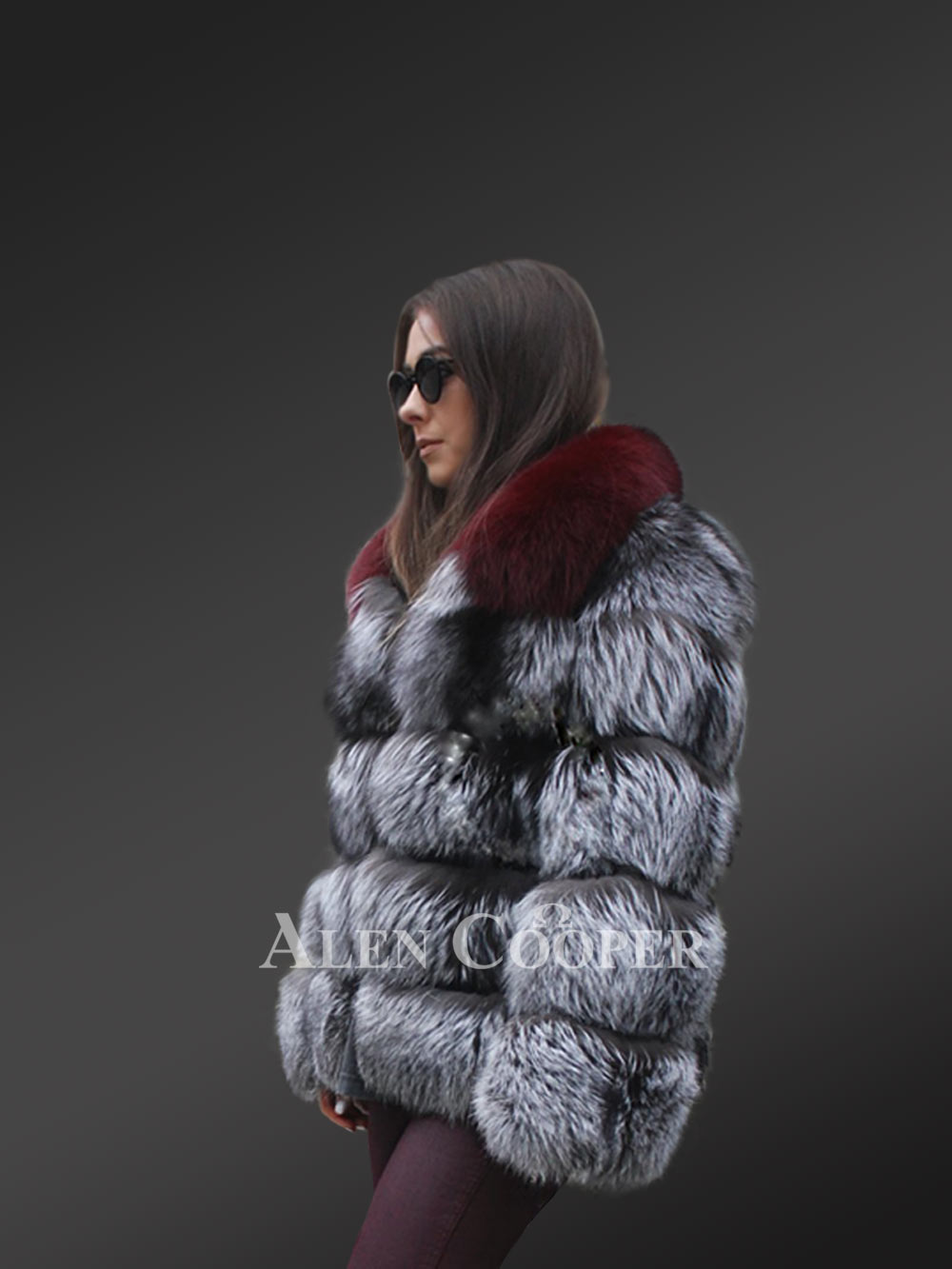Multi Color Shawl Shoulder Real Fox Fur Winter Coat for Women - Image 4