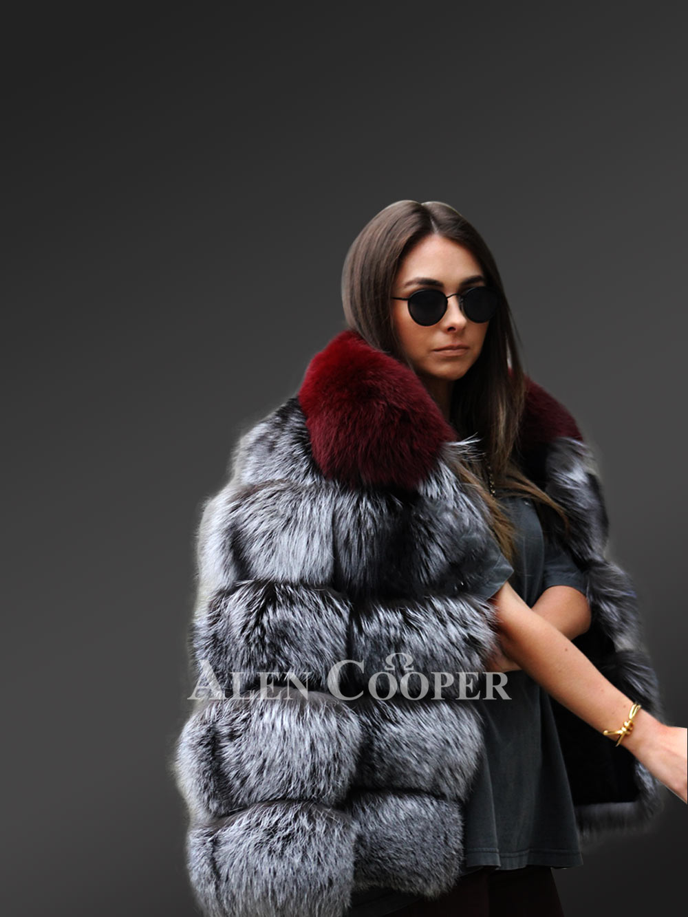 Multi Color Shawl Shoulder Real Fox Fur Winter Coat for Women - Image 2