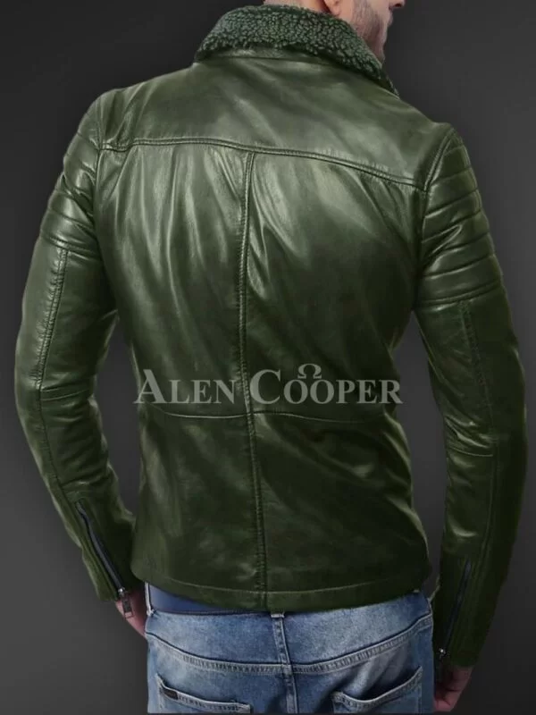 Soft and Solid Asymmetrical Zipper Closure Pure Leather Jacket for Men - Image 16