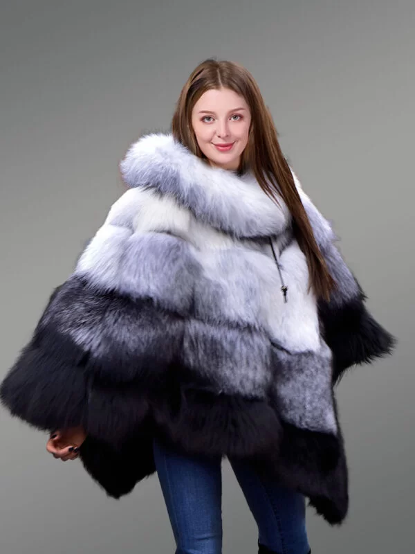 Women’s Knee-Length Knitted Fox Fur Winter Poncho