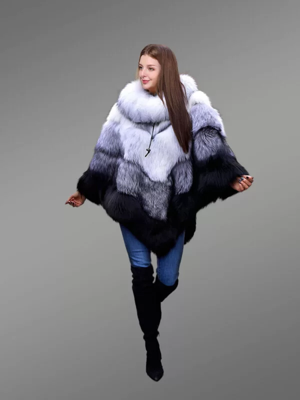 Women’s Knee-Length Knitted Fox Fur Winter Poncho - Image 2