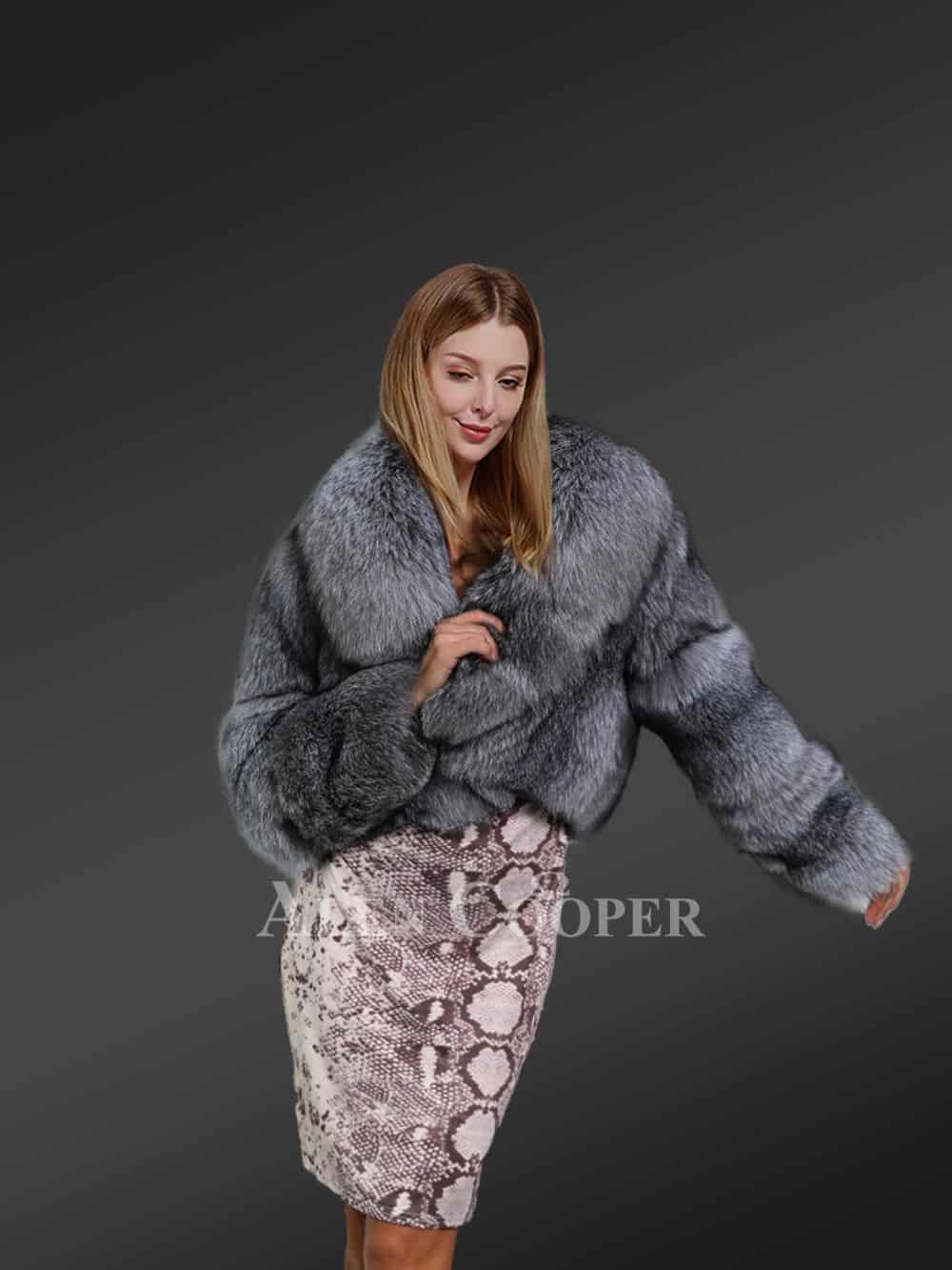 Premium Silver Fox Fur Crop Coat - Image 2