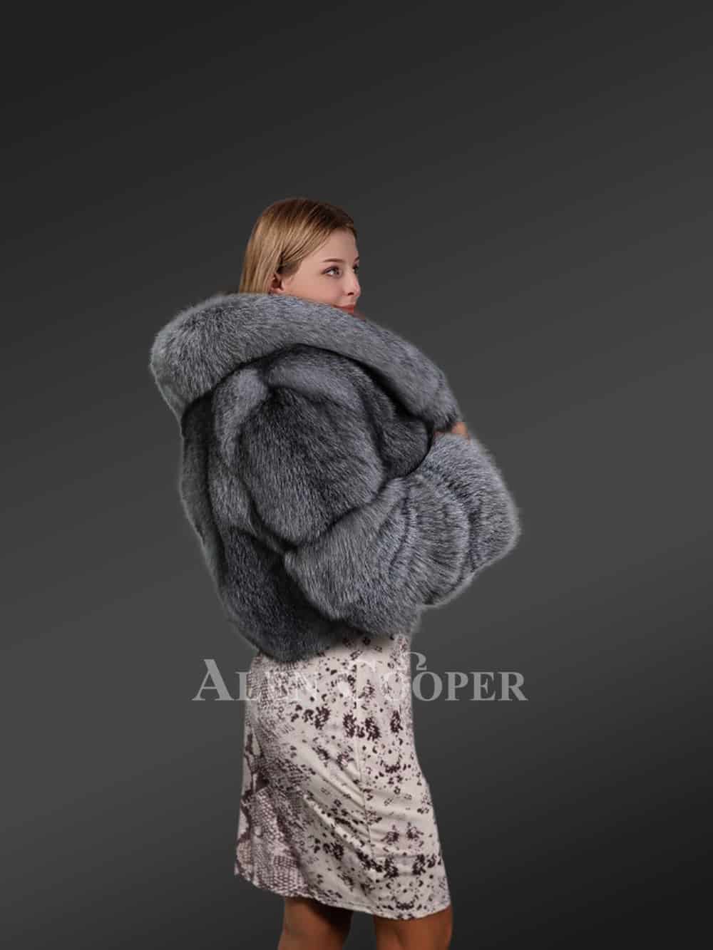 Premium Silver Fox Fur Crop Coat - Image 8