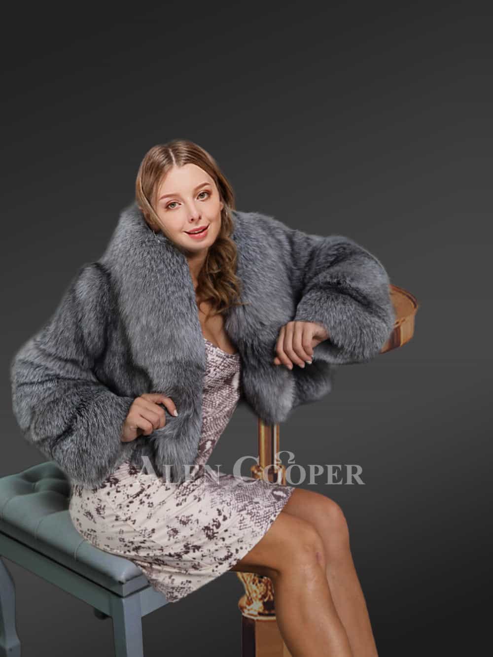 Premium Silver Fox Fur Crop Coat - Image 5