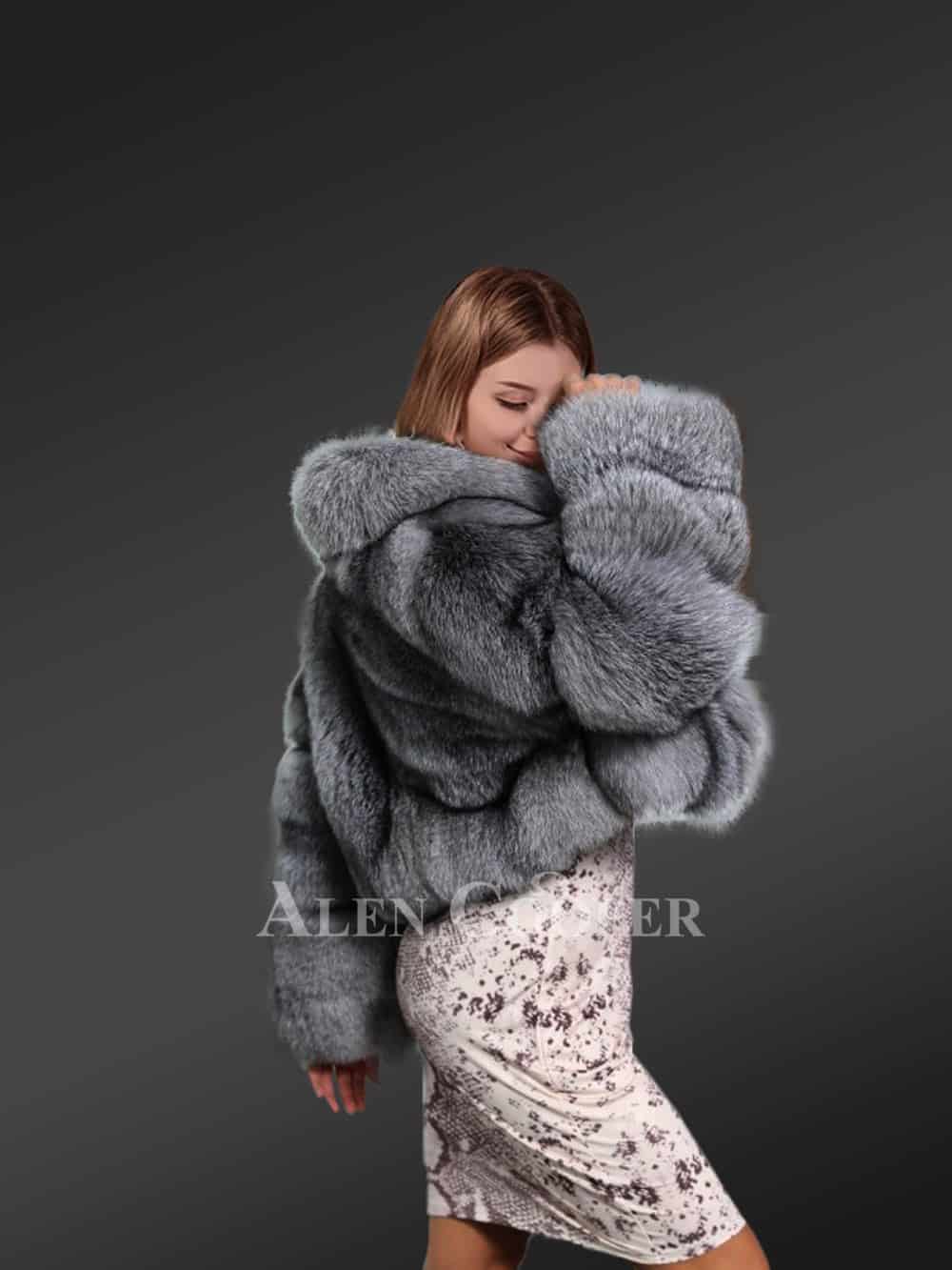 Premium Silver Fox Fur Crop Coat - Image 7