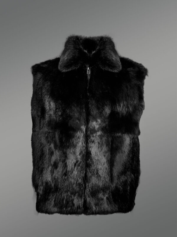 Authentic Black Rabbit Fur Vest for Men - Image 2