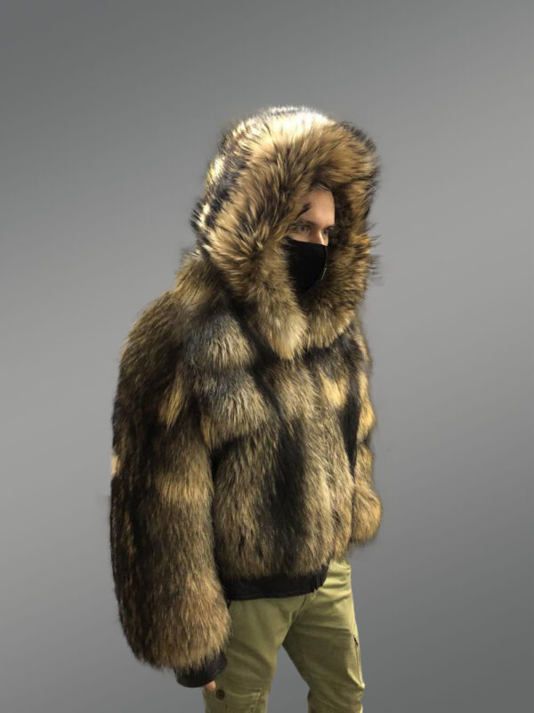 Raccoon Fur Bomber Coat for Men